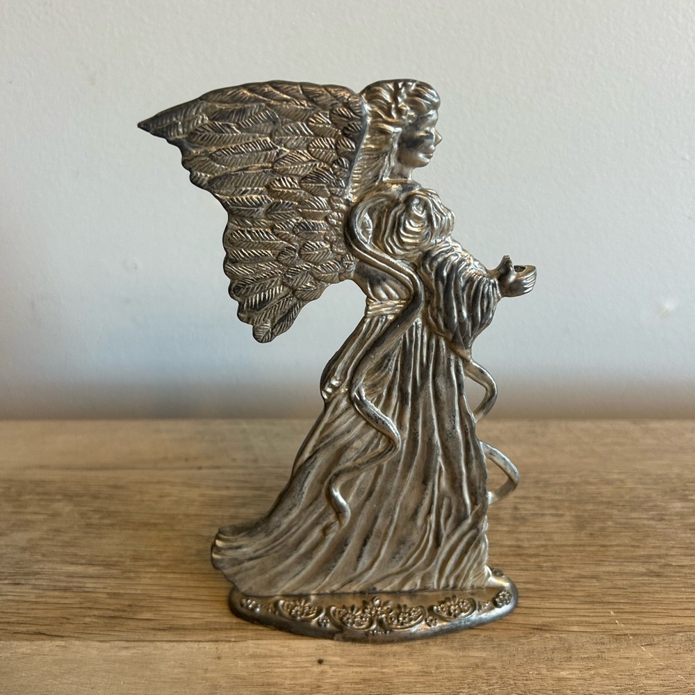 Vintage 70s Silver Plated Angel Candlestick Taper W/o Candle‎ Holder 4.5"W x8 "H